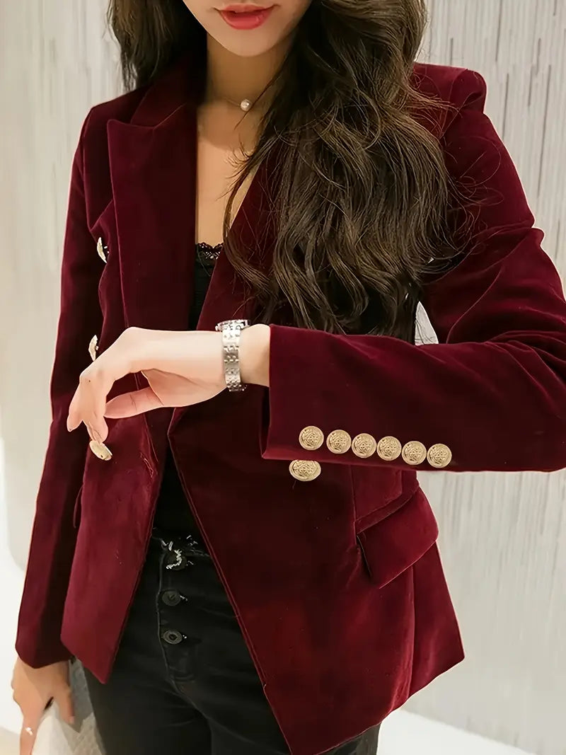 Elegante burgunder samtjacke für damen – schlankmacher-blazer