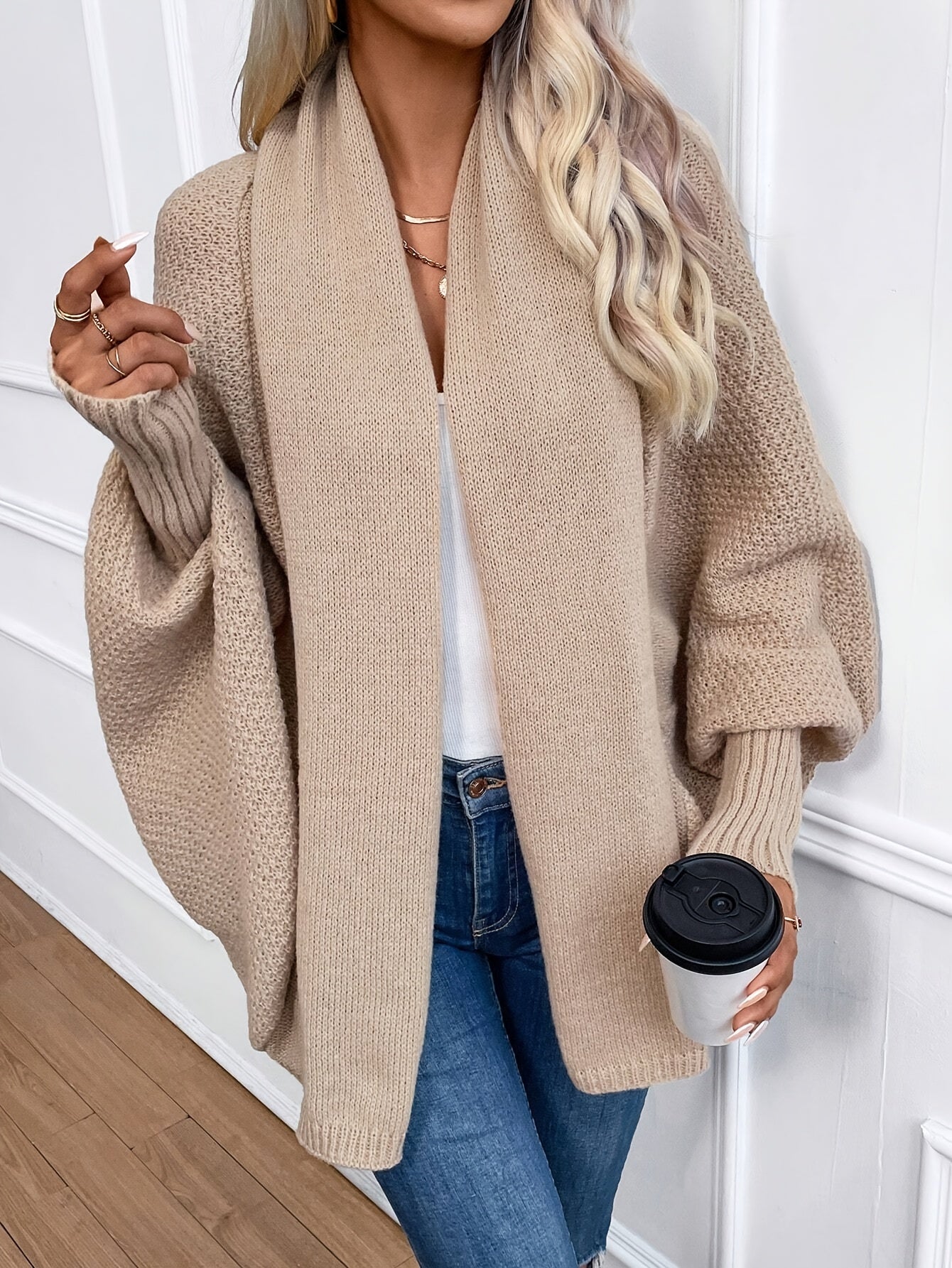 Khaki Strick-Cardigan mit Fledermausärmeln – Clara