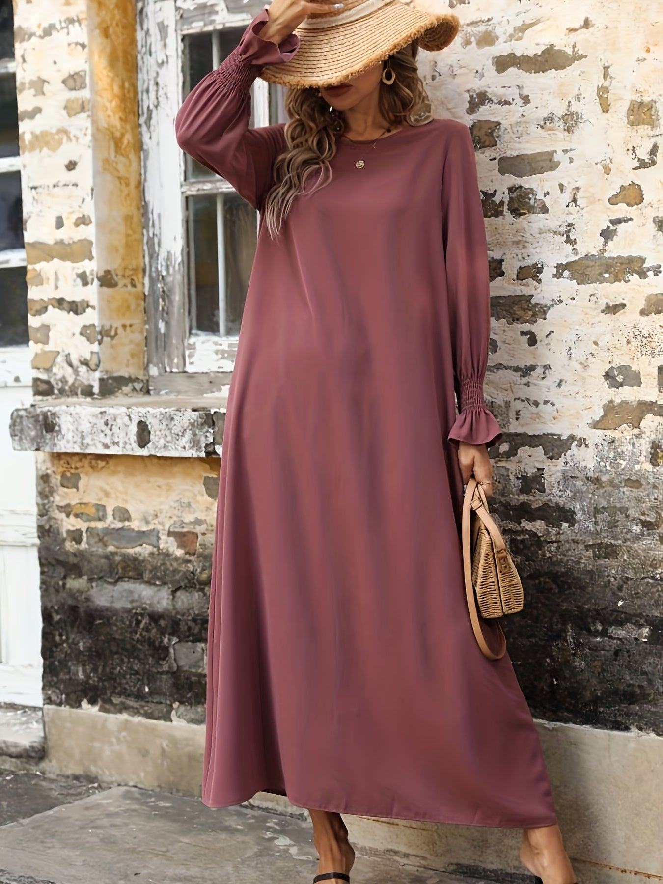 Weinrotes Maxikleid mit Rüschenärmeln - Sophia