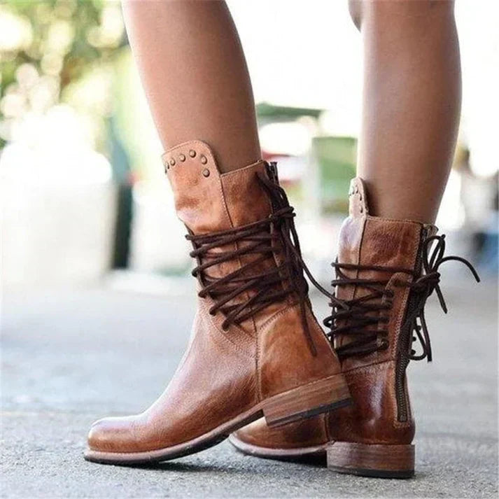 Jatta - stylische lederstiefel mit schnürsenkeln