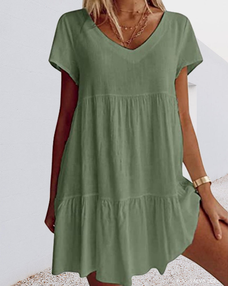 Luftiges V-Ausschnitt Sommerkleid mit Rüschendetail
