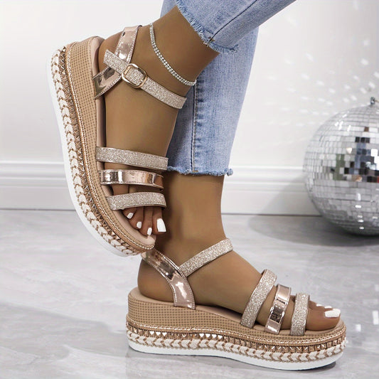 Goldene Plattform-Sandalen - Ella