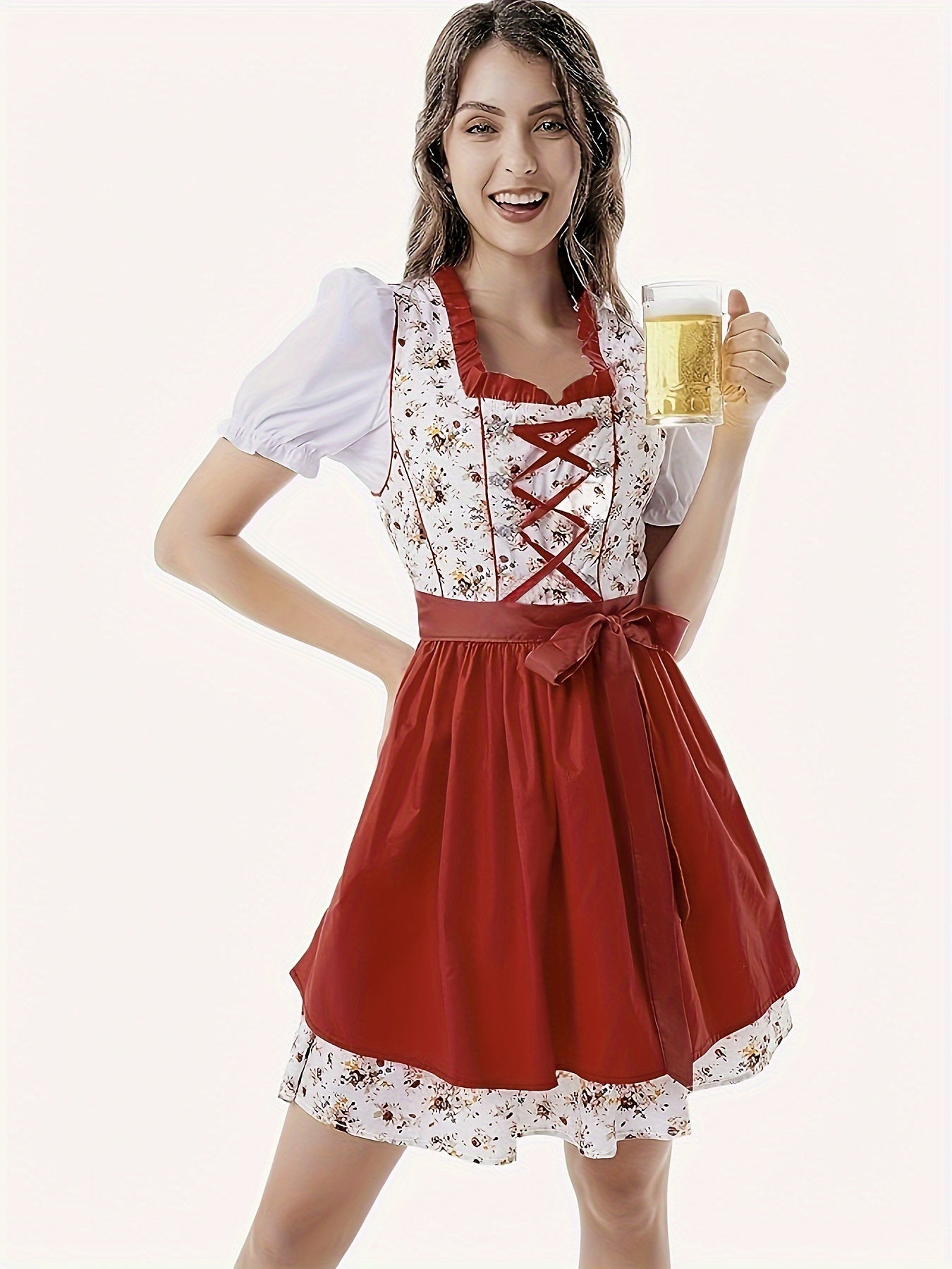 Elora | dirndl kleid mit blumenprint und taftschürze für frauen