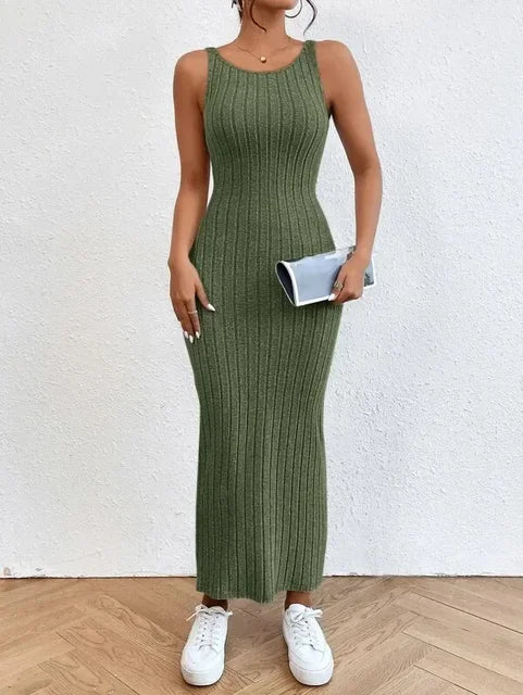 Graues Strick-Rippenkleid - Helena