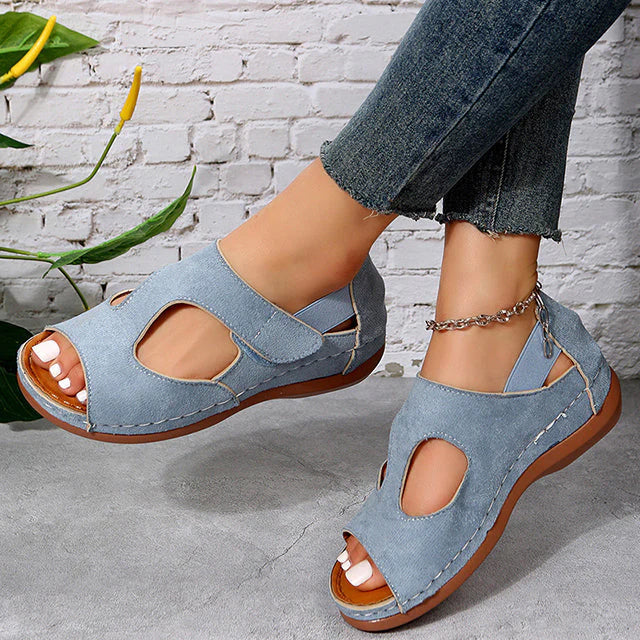 Lena - Jeansblaue Sommer Plateausandalen