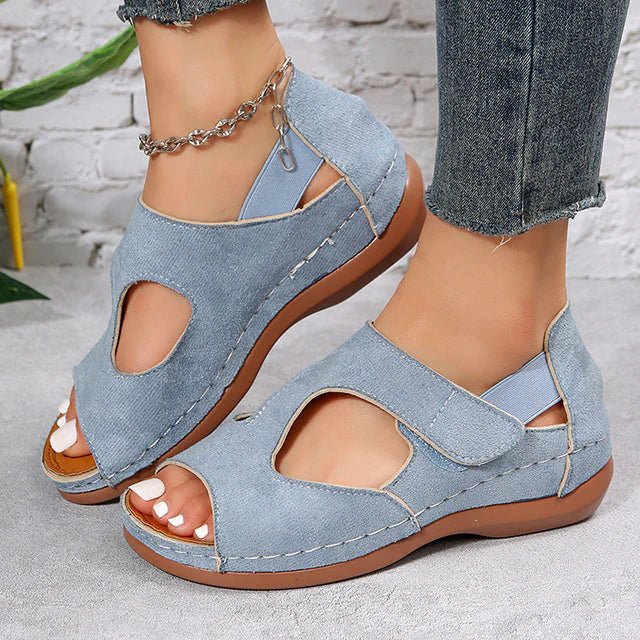Lena - Jeansblaue Sommer Plateausandalen