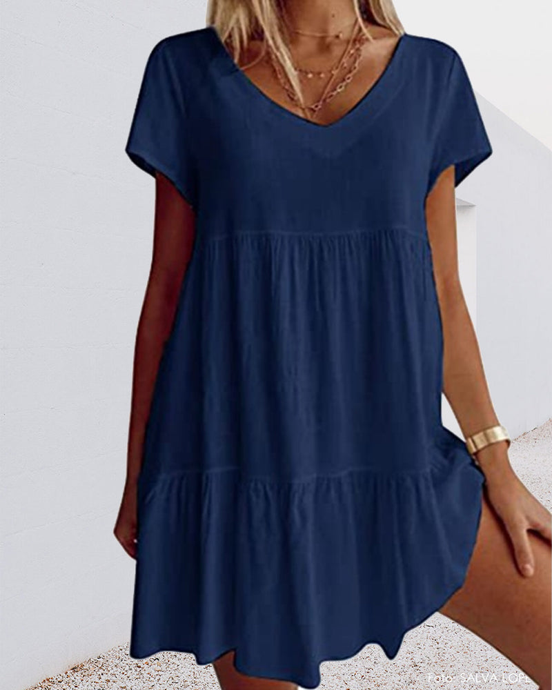 Luftiges V-Ausschnitt Sommerkleid mit Rüschendetail