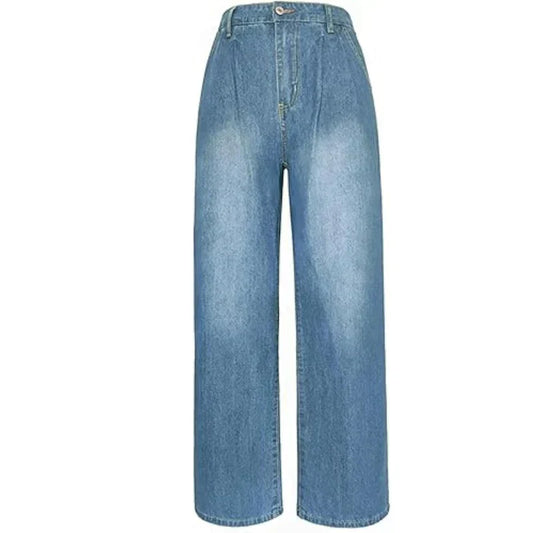Hochgeschnittene, weite jeans mit lockerem bein – damen