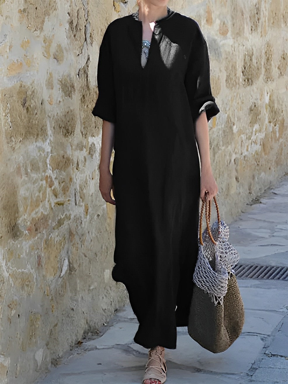 Fiona - Schwarzweißes Kaftan-Kleid