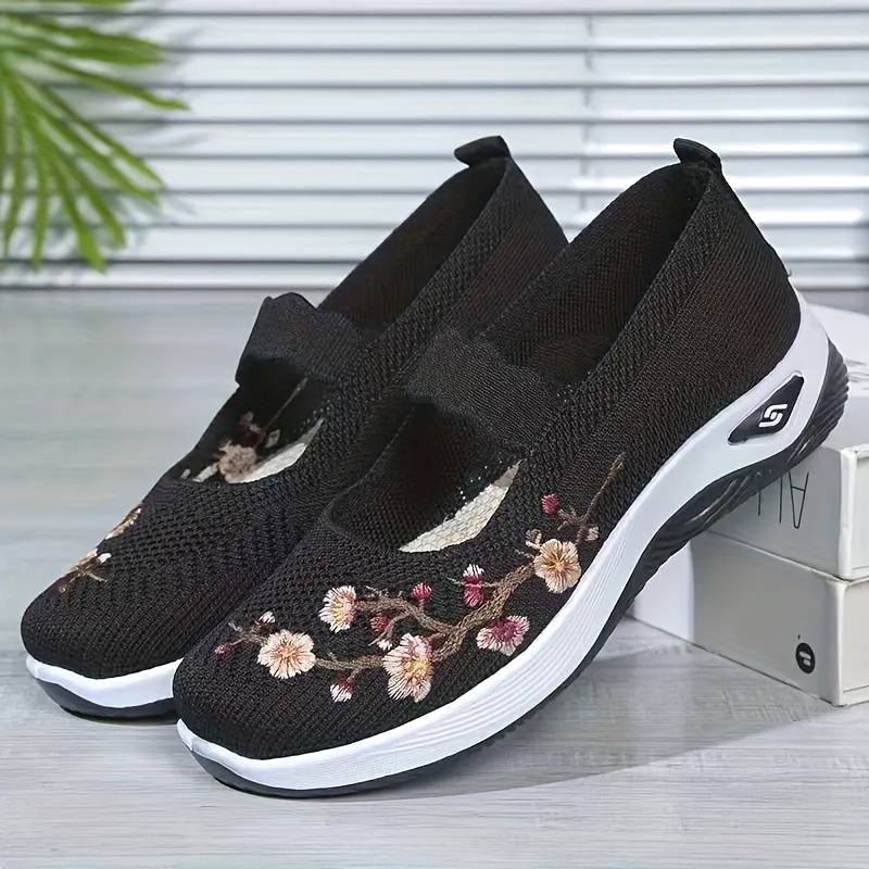 Isla - Orthopädische Florale Schwarze Slip-Ons