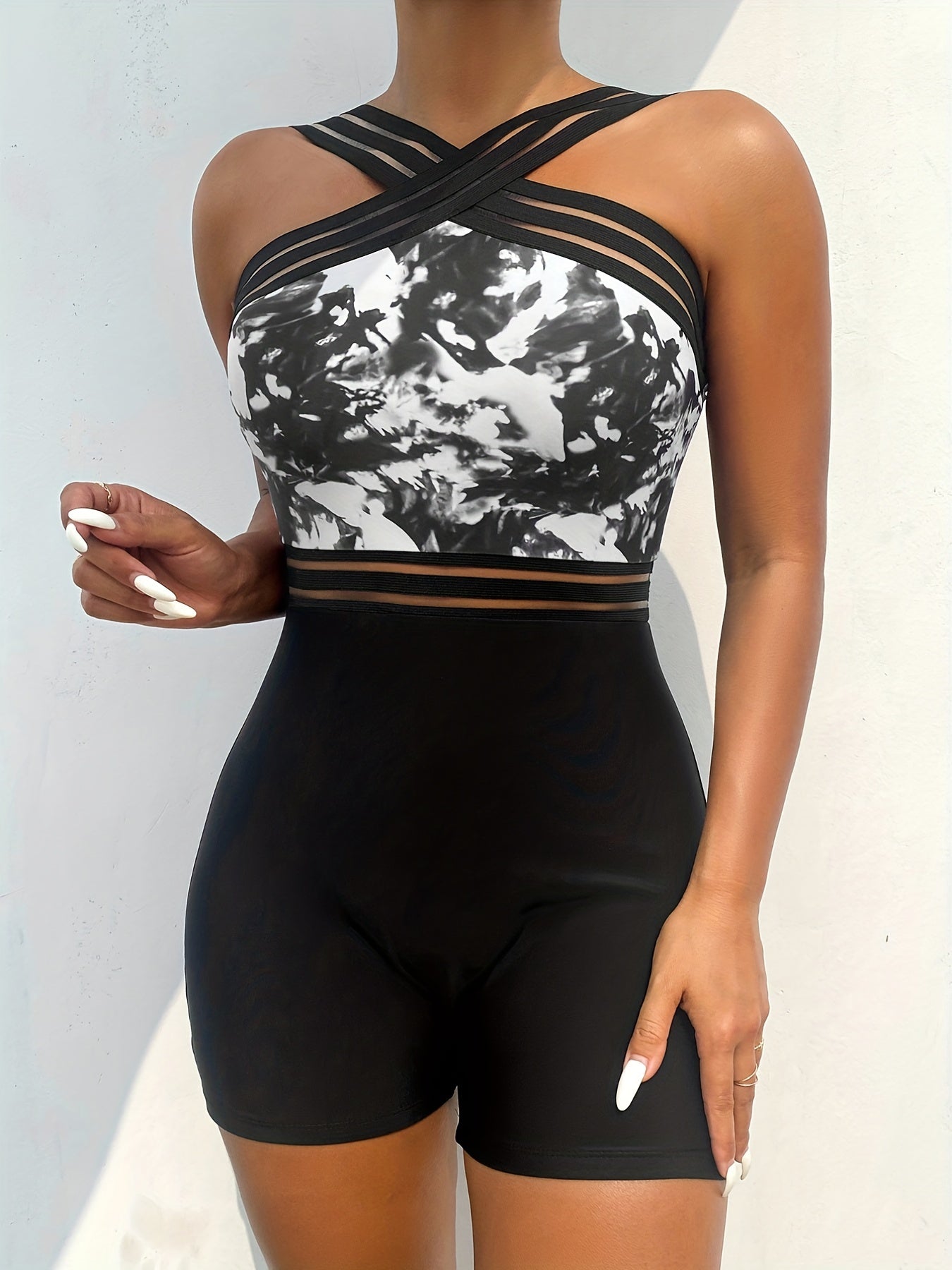 Schwarzer Tropischer Badeanzug - Marina