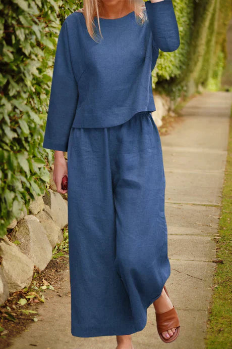 Luftiges - leinen-set mit layered top & weiten hosenbeinen