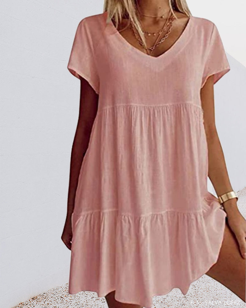 Luftiges V-Ausschnitt Sommerkleid mit Rüschendetail