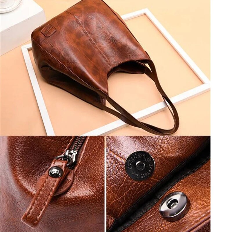 Mia - Schultertasche Braun Leder