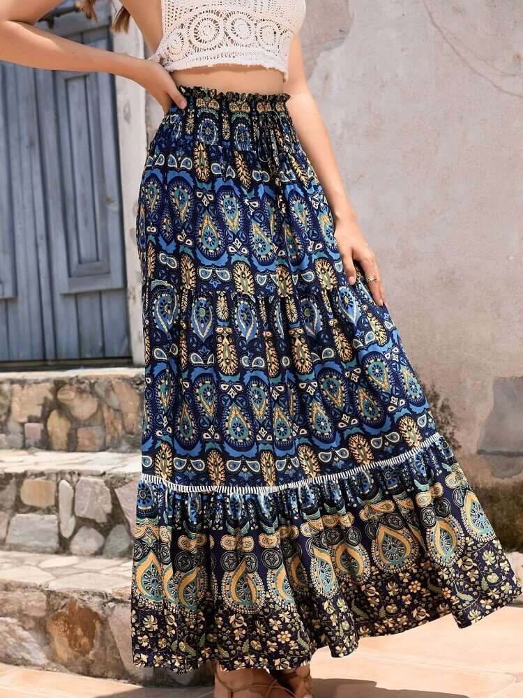 Blauer Boho-Rock Paisleymuster - Elena