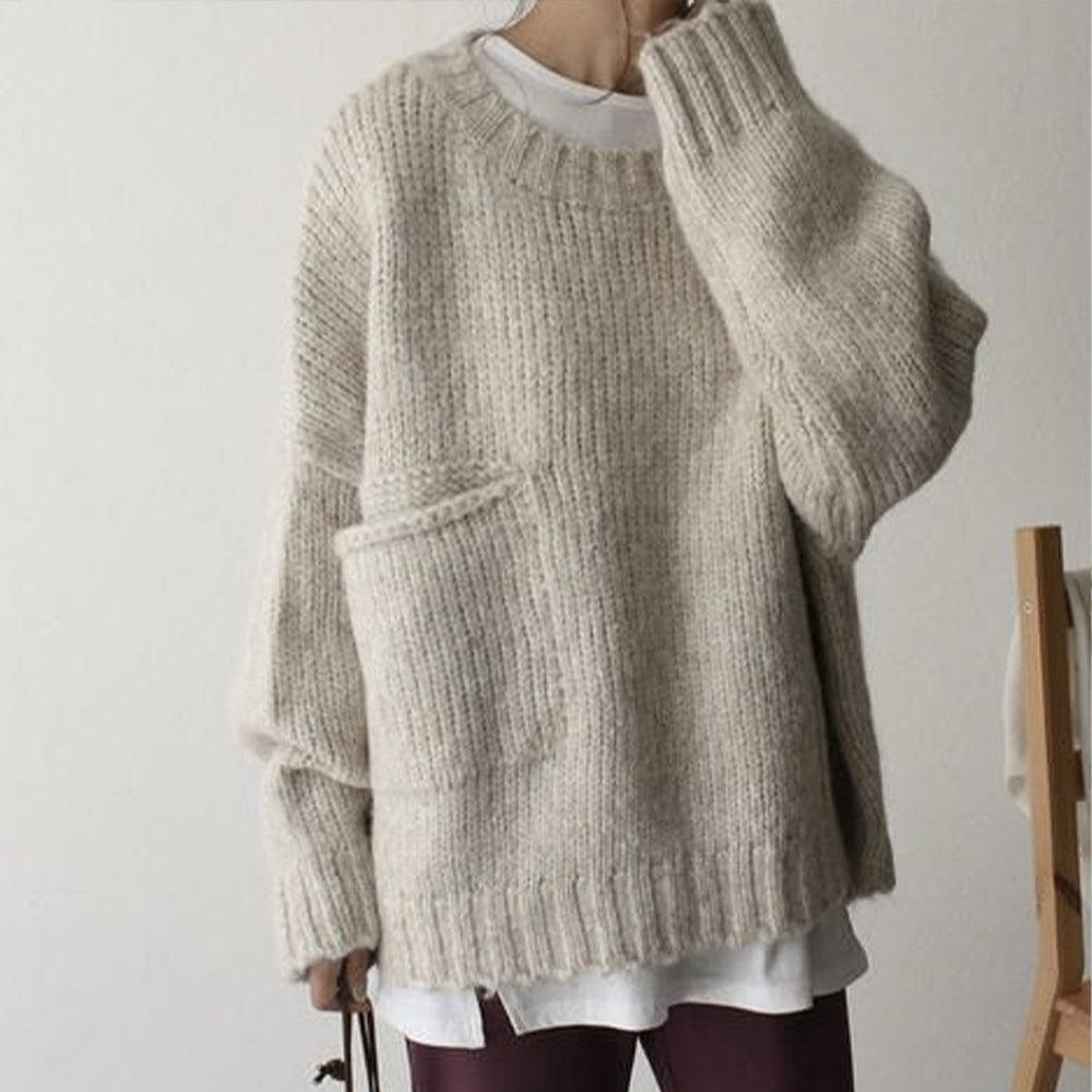 Oversize Pullover mit Tasche Damen Elfenbein – Sofia