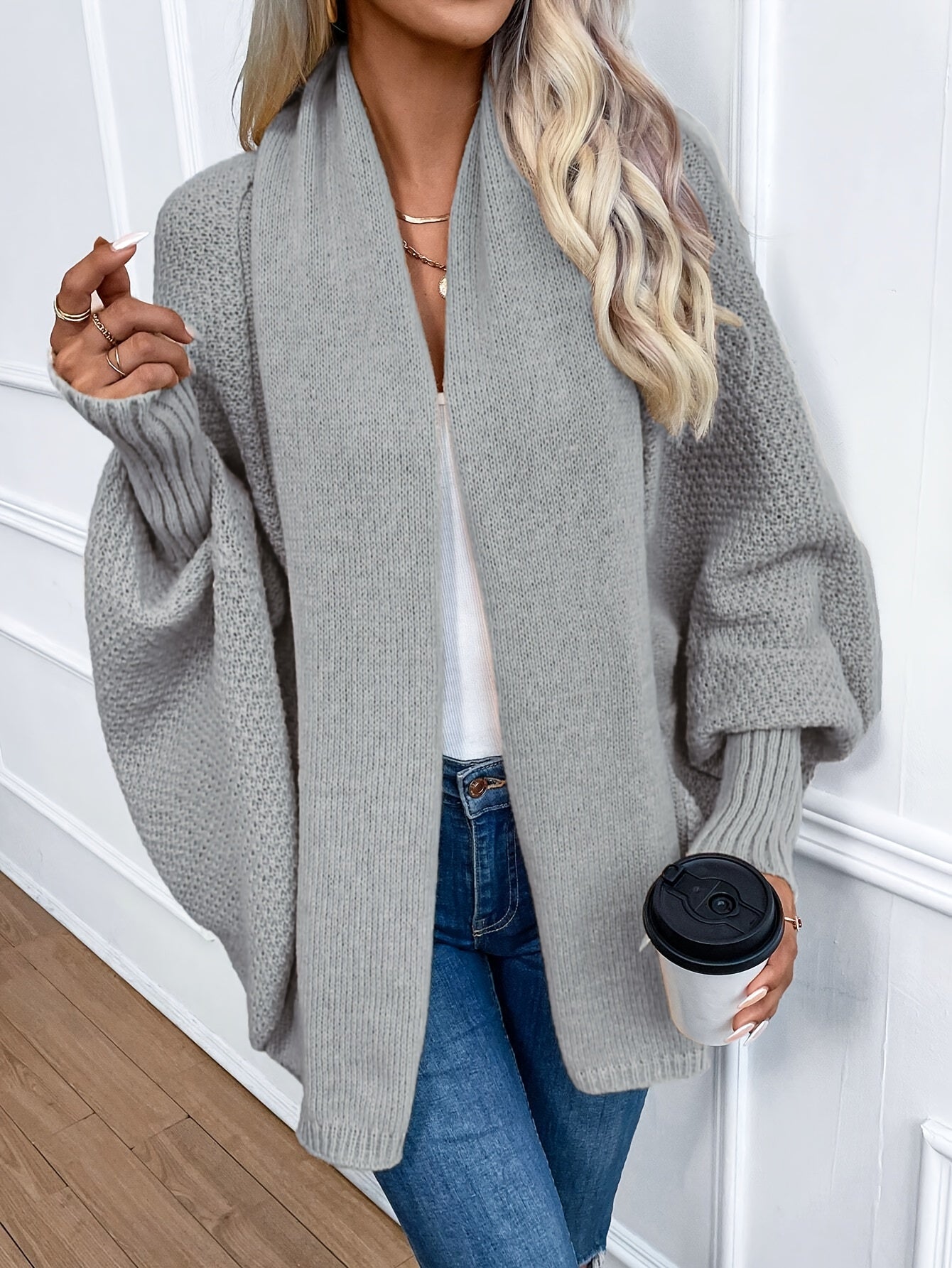 Khaki Strick-Cardigan mit Fledermausärmeln – Clara