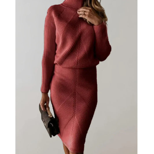 Elegantes damen-set mit rollkragenpullover und rock