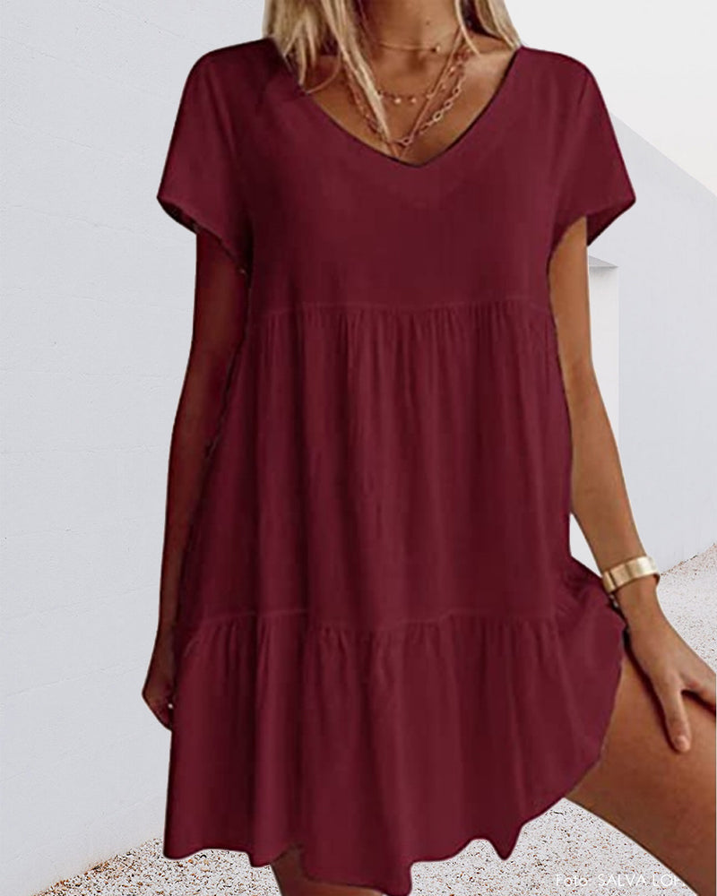 Luftiges V-Ausschnitt Sommerkleid mit Rüschendetail