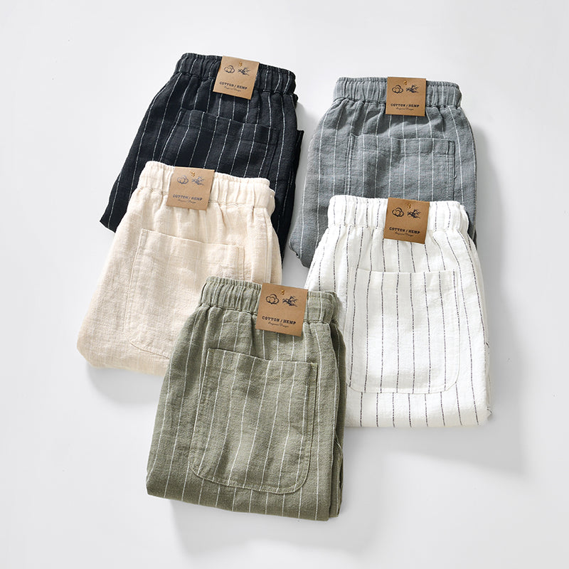 Gestreifte Leinen-Shorts Grün - Finn