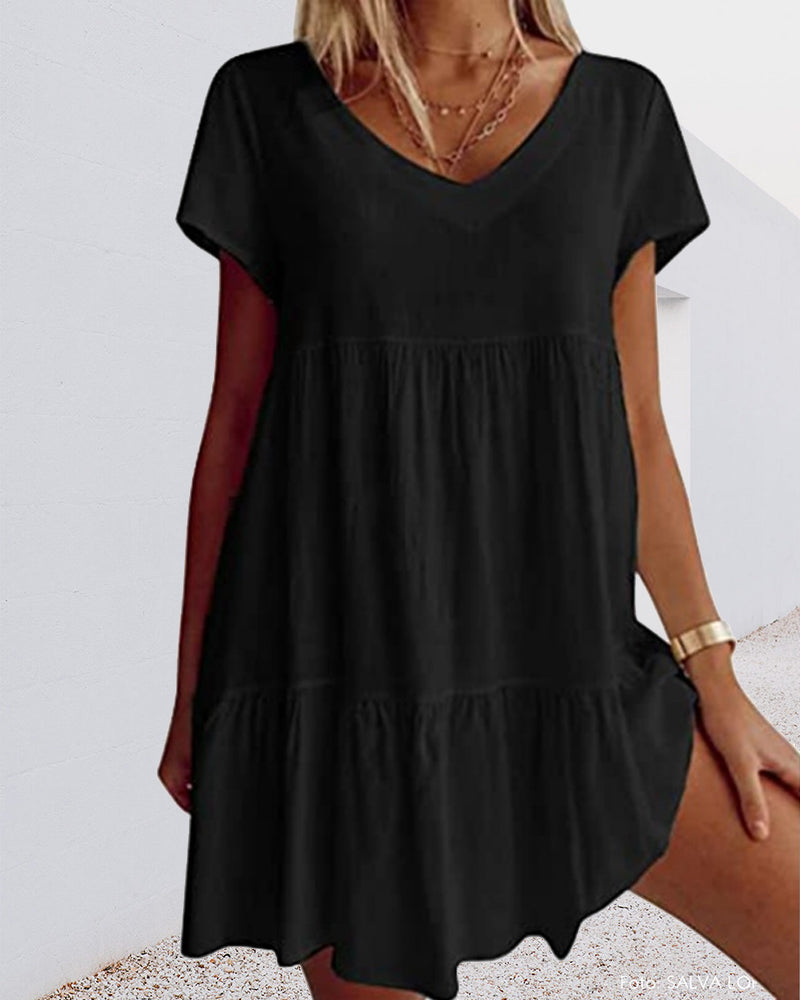 Luftiges V-Ausschnitt Sommerkleid mit Rüschendetail