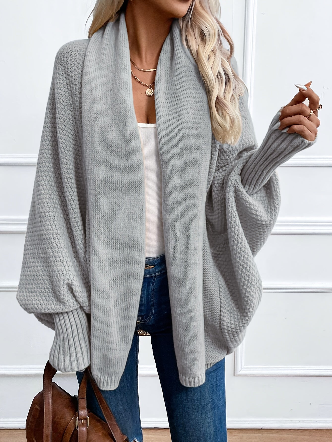 Khaki Strick-Cardigan mit Fledermausärmeln – Clara