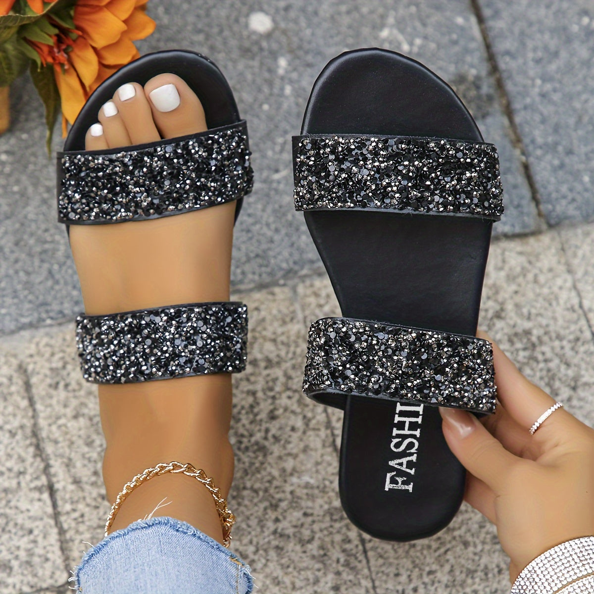 Goldene pantoffeln mit glitzer - Eva