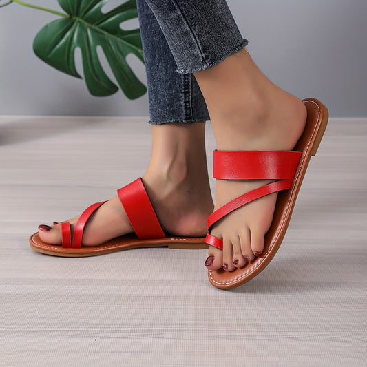 Rote Flip-Flops mit Lederriemen - Emma