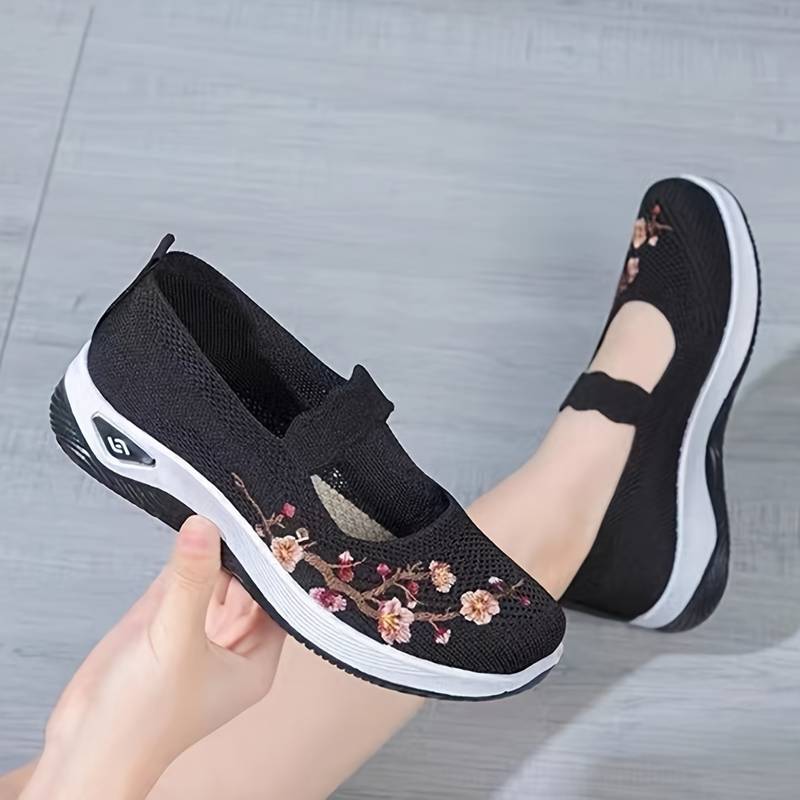 Isla - Orthopädische Florale Schwarze Slip-Ons