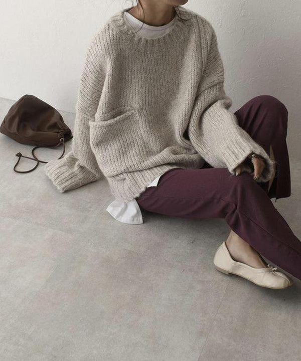 Oversize Pullover mit Tasche Damen Elfenbein – Sofia