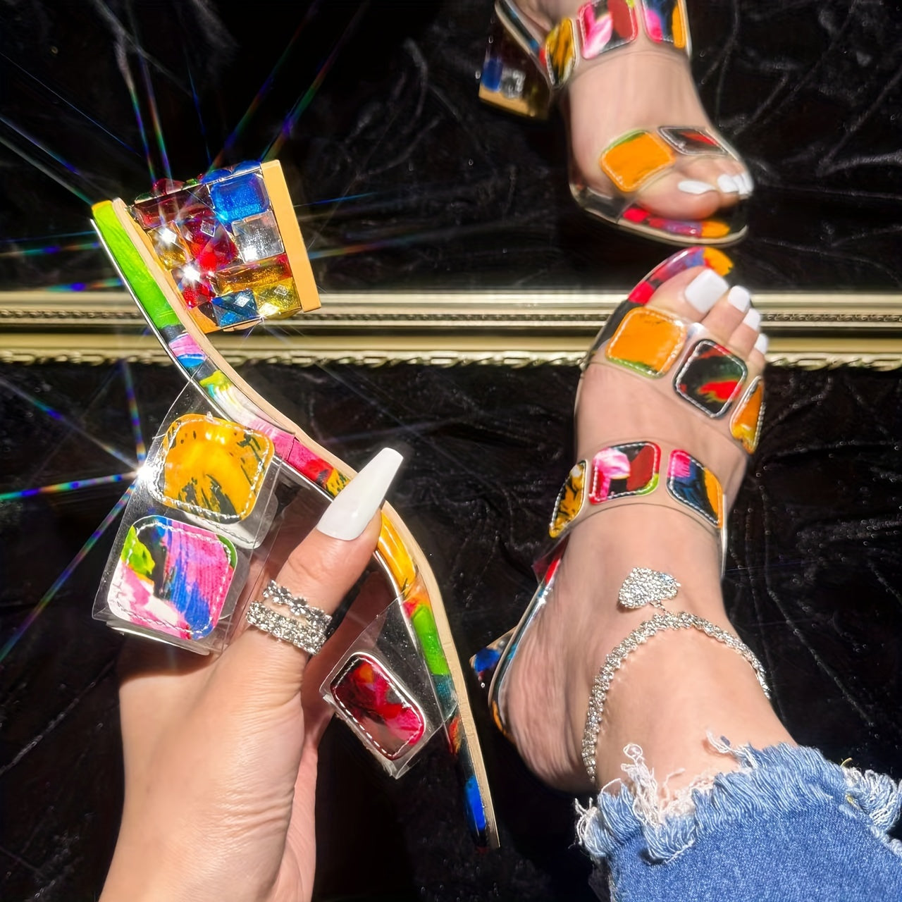 Bunte Sandalen mit Blockabsatz - Aurora