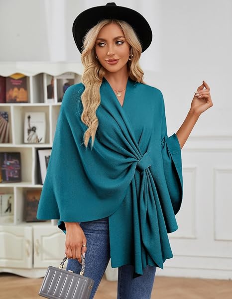 Eleganter Wickelponcho Ivory Weiß - Clara
