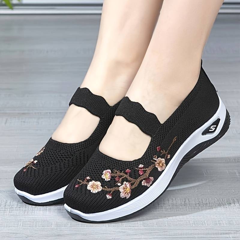Isla - Orthopädische Florale Schwarze Slip-Ons
