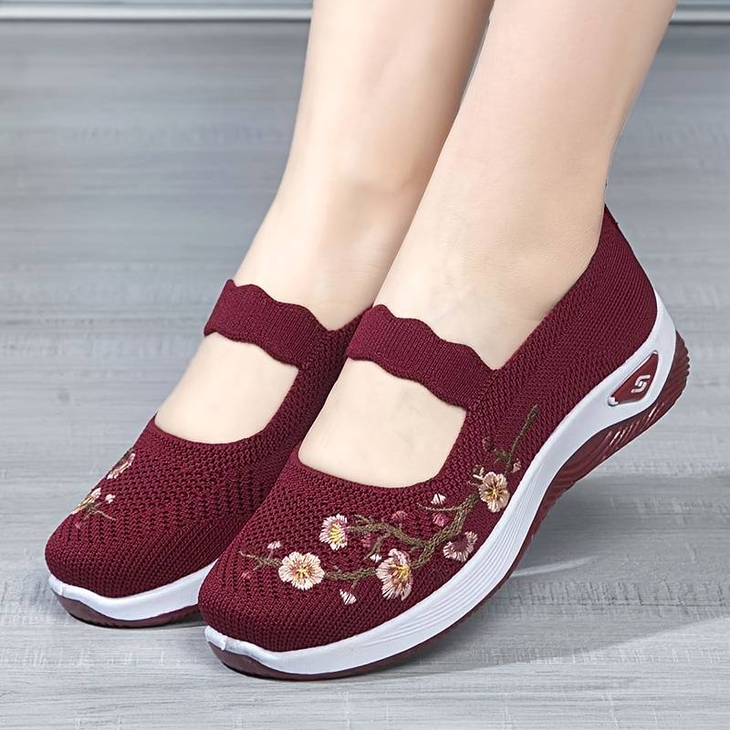 Isla - Orthopädische Florale Schwarze Slip-Ons
