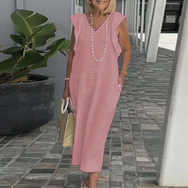 Fiona - Sommerliches Weißes V-Ausschnitt Kleid