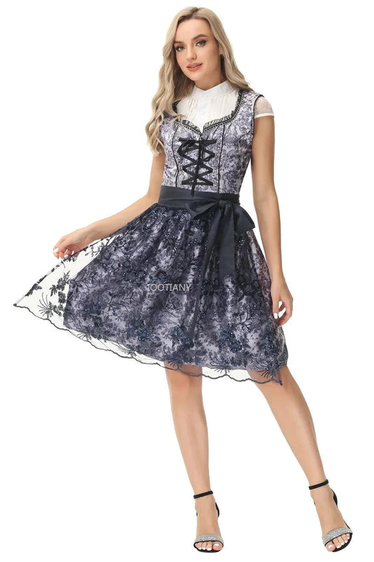 Peyton | dirndl kleid mit floraler stickerei und schleifenband für frauen