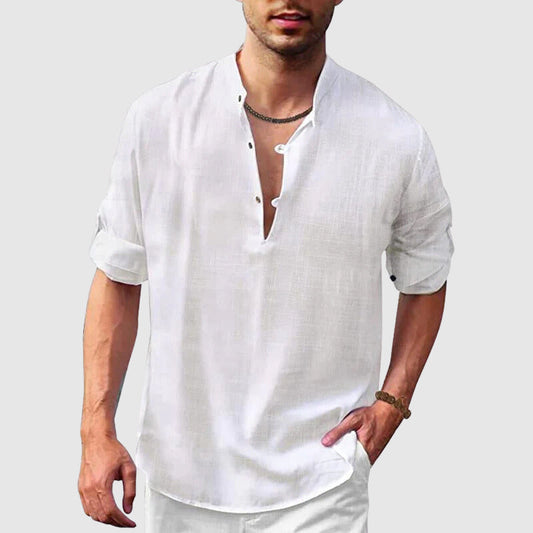 Hellblaues Henley-Shirt mit Stehkragen - Max