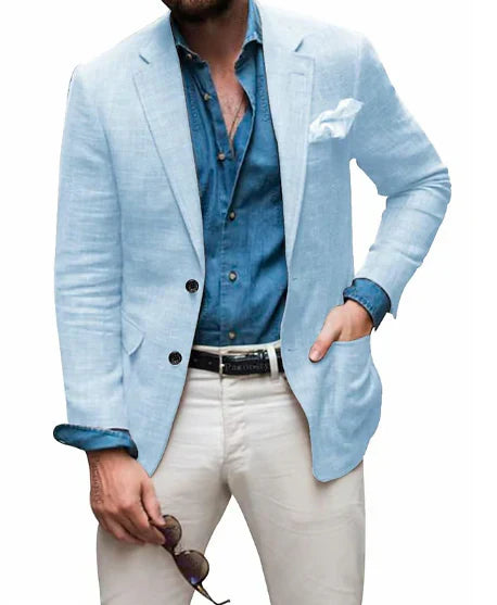 Jon - herren leinen blazer strand hochzeit casual tailored fit solide farbe einreihig zwei knöpfe