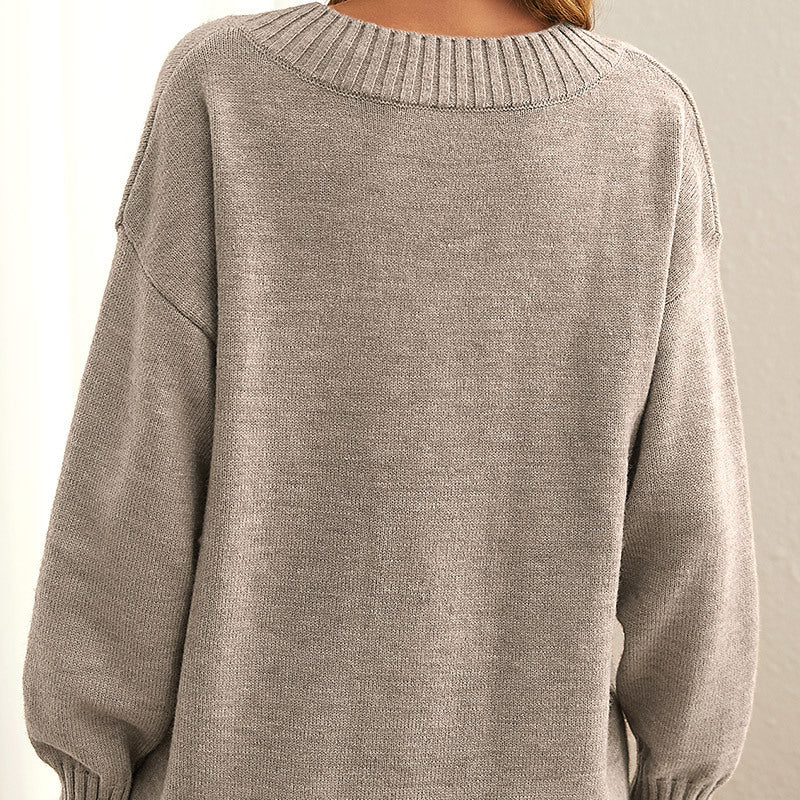 Langärmliger v-ausschnitt-pullover mit geripptem saum – damen