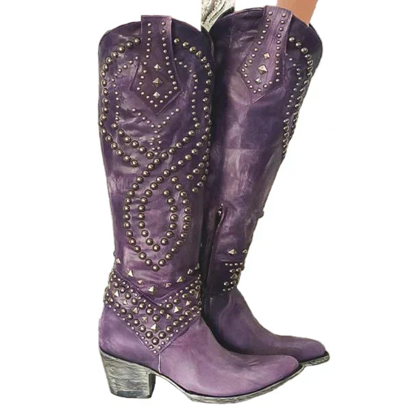 Kniehohe western-cowgirl-stiefel für damen mit nieten – damen