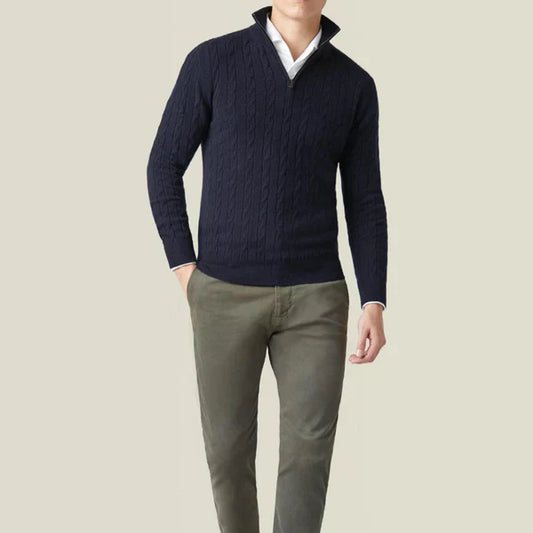 Klassischer herrenpullover mit zopfmuster und viertelreißverschluss – herren