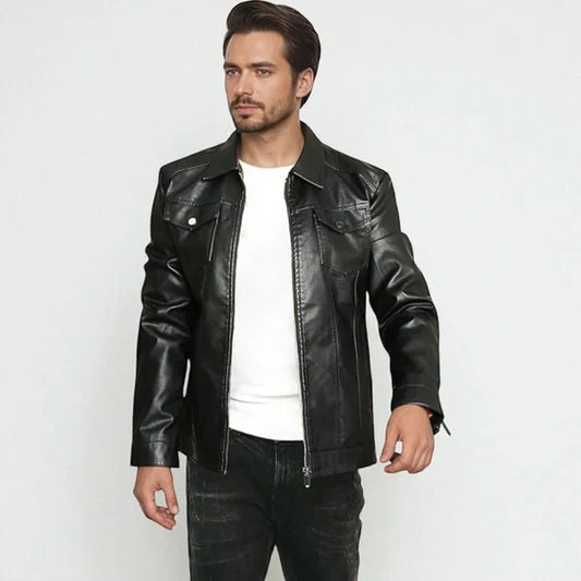 Klassische schwarze lederjacke für herren mit reißverschluss – herren