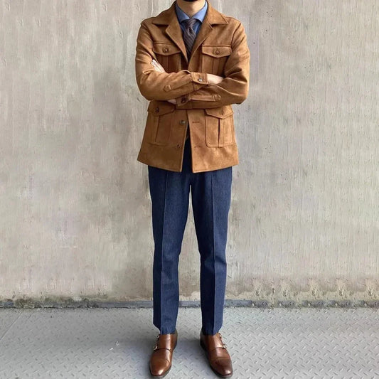 Safari-feldjacke aus wildleder für herren mit knopfleiste – herren