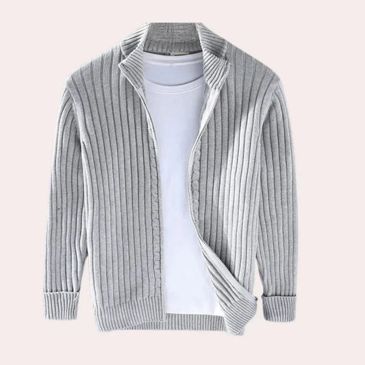 Moderner herren-cardigan mit reißverschluss und rippstrick – herren