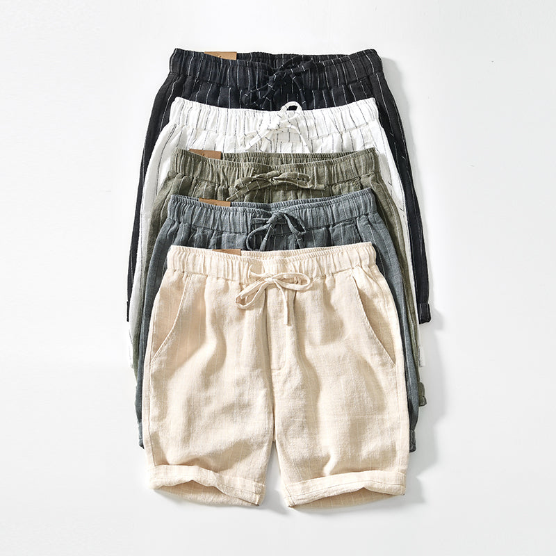 Gestreifte Leinen-Shorts Grün - Finn