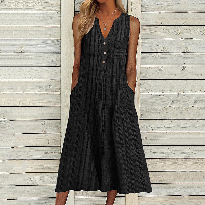 Ella - Beiges Leinen Maxikleid