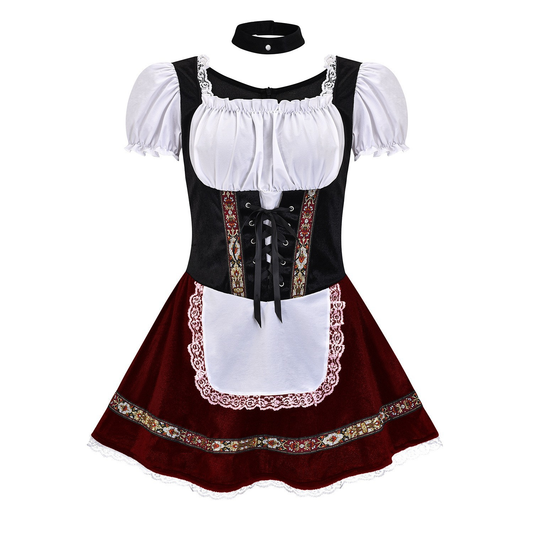 Caia | mini-dirndl kleid mit miederschnürung und spitzenborte für frauen