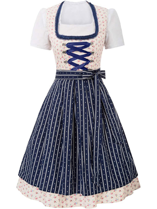 Prairie | dirndl kleid in midilänge mit blumenprint und schnürmieder für frauen