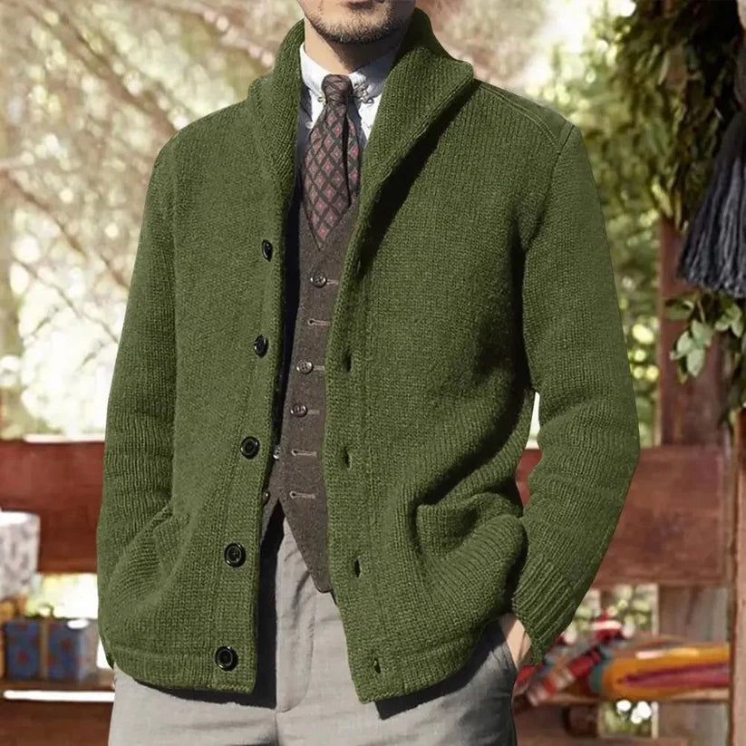 Finn – strick-cardigan mit schalkragen, knopfleiste und taschen