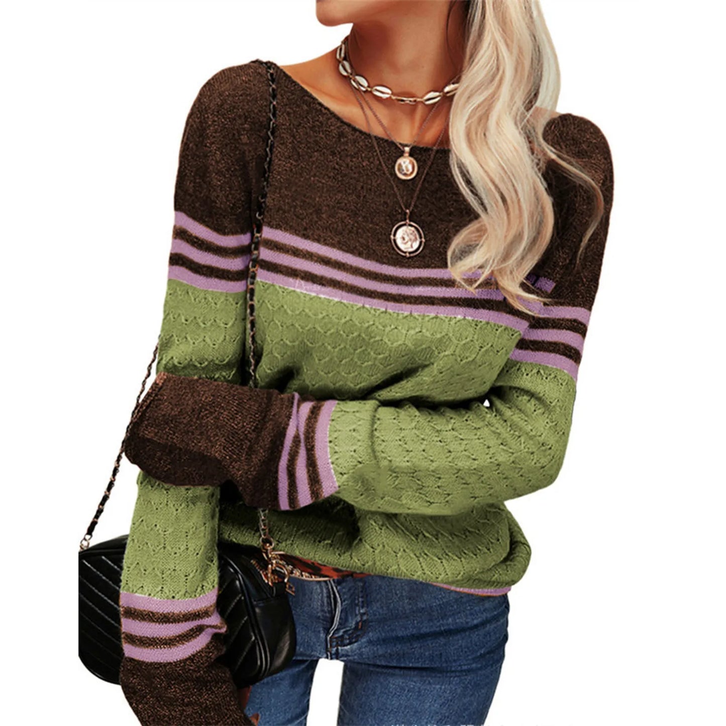 Gestreifter Strickpullover Blau - Sophia